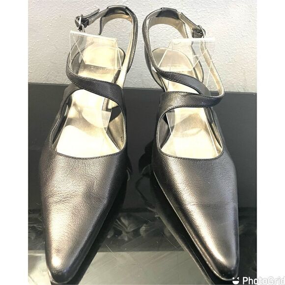 New Circa Joan & David Black Leather Wedge Heels Women’s Shoes Size 9.5 M - Picture 1 of 9
